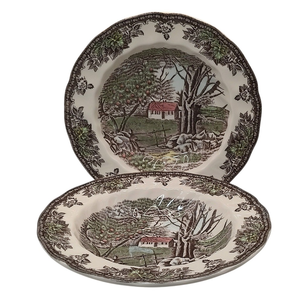 Vintage Johnson‎ Brothers Soup Bowls Pasta Friendly Village The Stonewall Rimmed